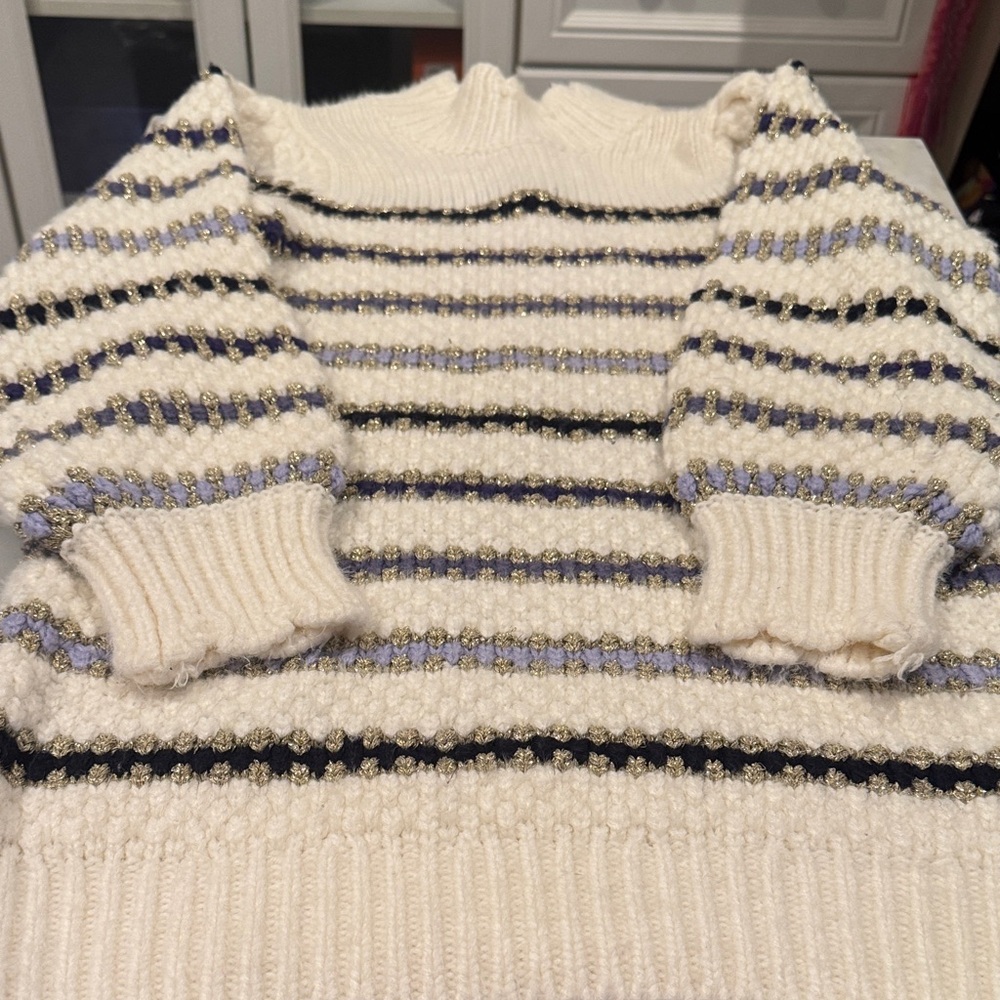 Janie and Jack Cream and Blue Striped Kids Dress